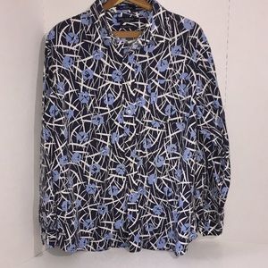 Blue and white button up, long sleeved shirt GUC.